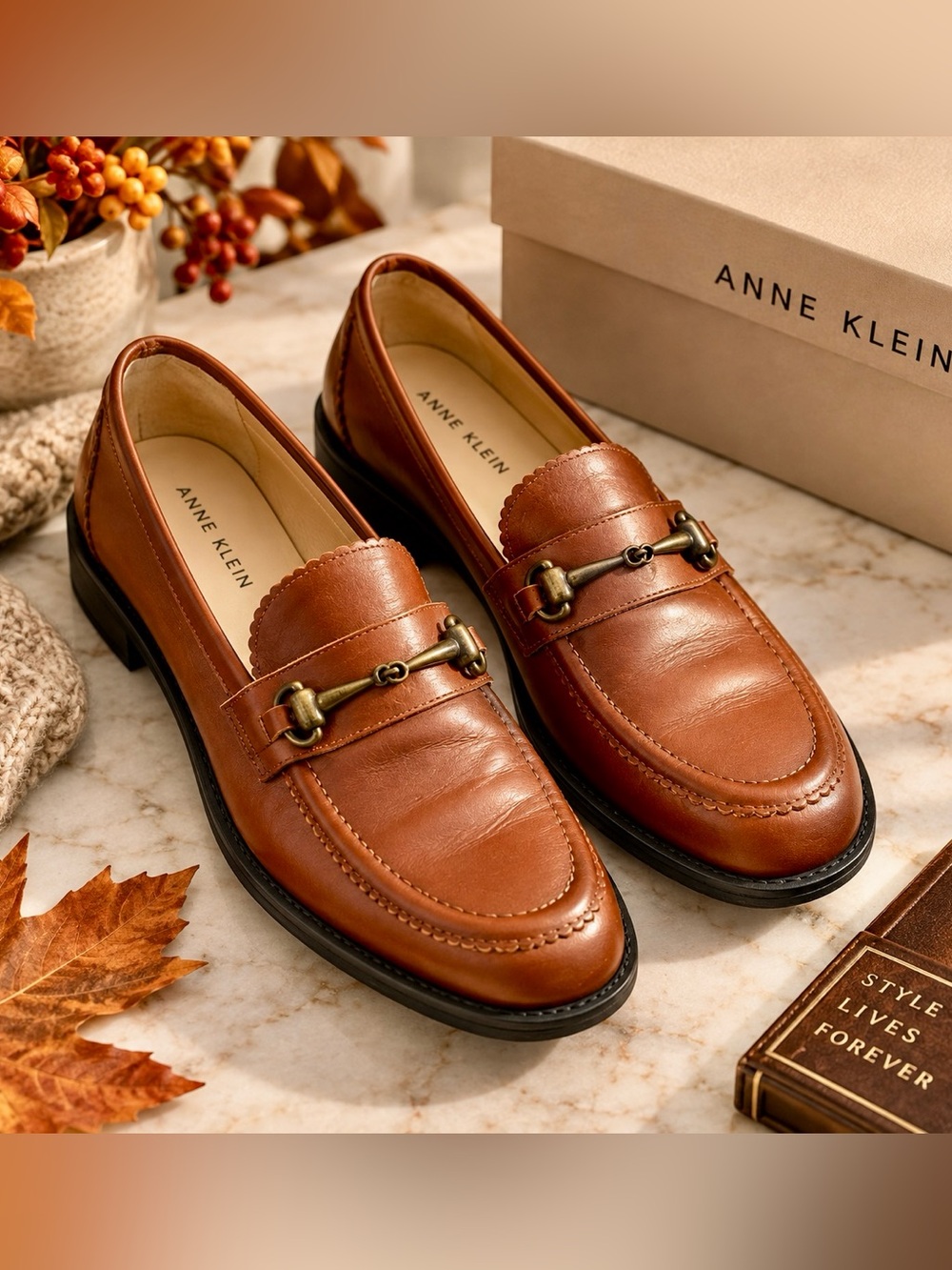 Anne Klein Brown Leather Horsebit Loafers Classic Preppy Shoes Women’s 6M